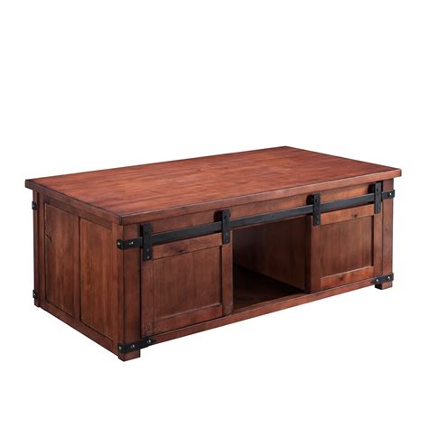 Veryke Farmhouse Style Wooden Coffee Table With Sliding Barn Door