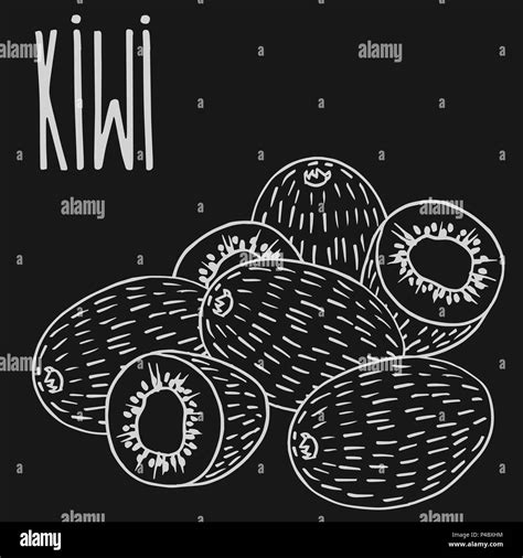 Isolate Ripe Kiwi Fruit As Chalk On Blackboard Close Up Clipart In