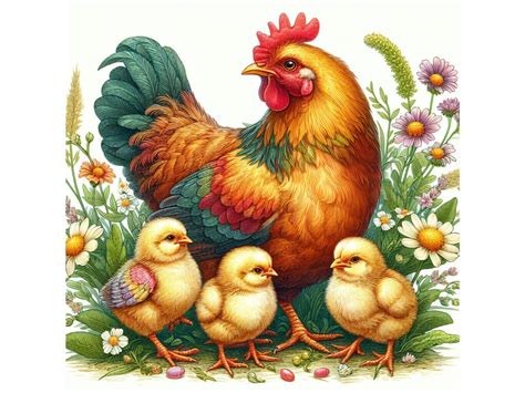 Mother Hen with Its Baby Chicks Graphic by A.I Illustration and ...