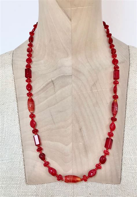 Vintage Czech Glass Bead Necklace Red Orange Etsy