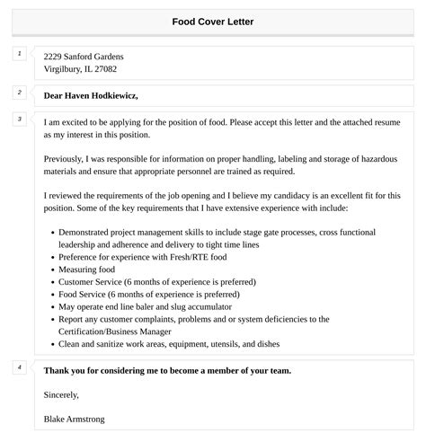 Food Cover Letter Velvet Jobs