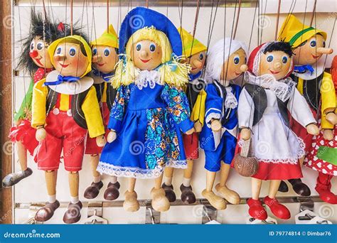 Traditional Puppets Made Of Wood Shop In Prague Editorial Stock Image