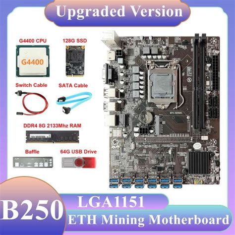 B250C ETH Miner Motherboard 12USB G4400 CPU DDR4 4GB 2133Mhz RAM 128G