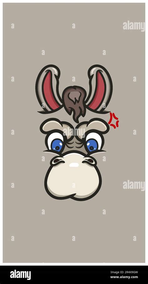 Cute Cartoon Donkey Face With Angry Expression. Clip Art Vector. For ...