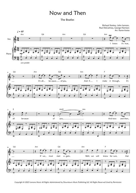 Now And Then Arr Karen Ivana By The Beatles Sheet Music For Piano