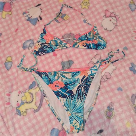 ROXY Pink Tropical Design Bikini Super Cute Depop
