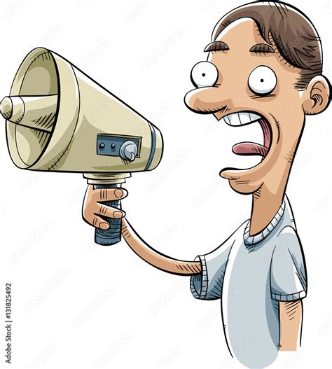 A Cartoon Man Shouting Into An Electronic Megaphone Stock Vector