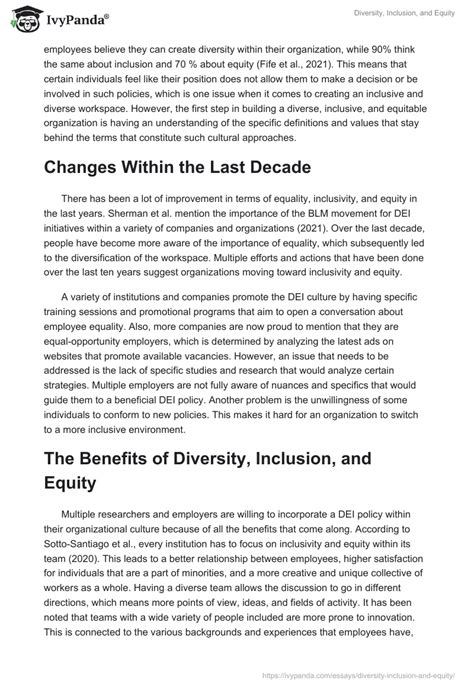 Diversity Inclusion And Equity 923 Words Research Paper Example