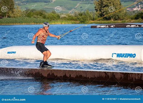 Rider Wakeboarding In The Cable Wake Park Merkur Editorial Photography