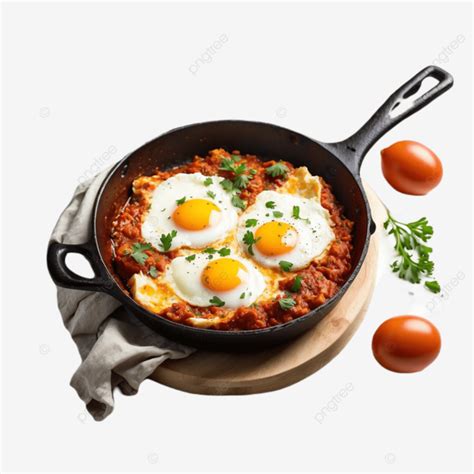 Shakshuka With Fried Eggs In A Frying Pan Isolated Shakshuka With