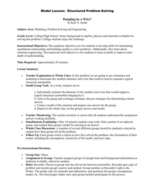 Model Lesson Structured Problem Solving