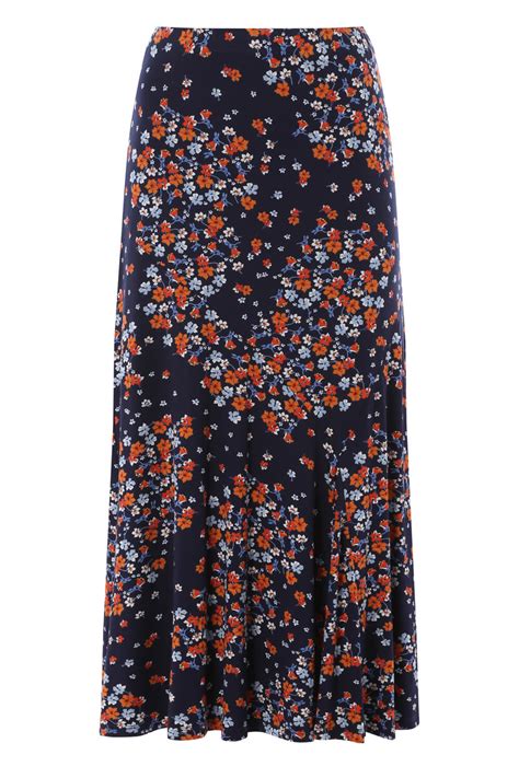 Panel Ditsy Floral Skirt In Navy Roman Originals Uk