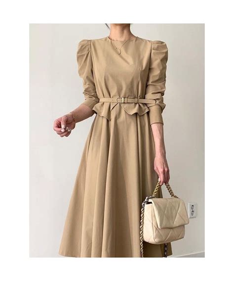 Round Neck High Waist Stitching Fake Two Piece Pleated Long Dress With Belt Women S Korean Chic