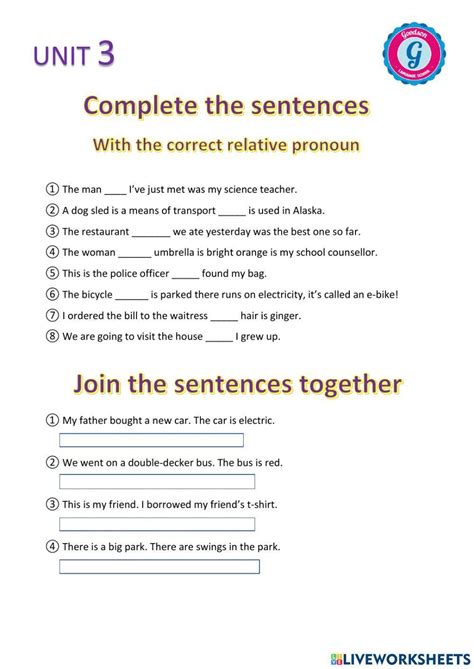 Relative Pronouns Online Exercise For A2 Live Worksheets Worksheets