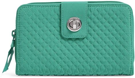 Vera Bradley Womens Microfiber Rfid Turnlock Wallet Peacock Blue One Size