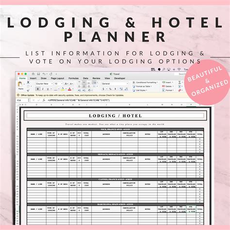 Digital Travel Planner Pink Vacation Spreadsheet Excel Etsy