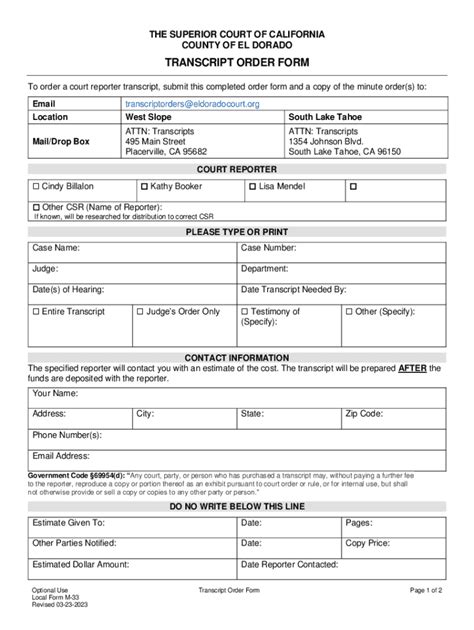 Reporter Transcript Request - Superior Court of California,: Fill out ...