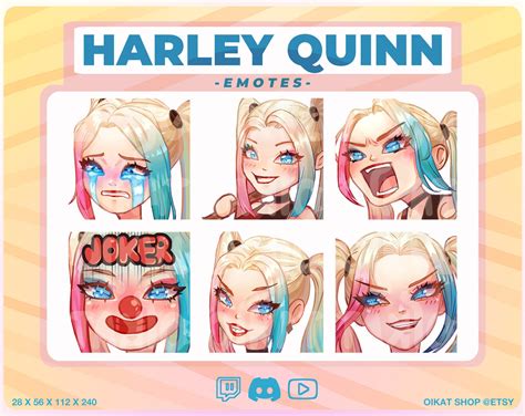 HARLEY QUINN Cute & Kawaii 6 Emotes Set Twitch, Youtube, Discord - Etsy