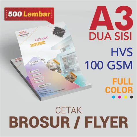 Jual Cetak Brosur Flyer A3 Dua Sisi Bahan Hvs 100 Gsm Shopee Indonesia