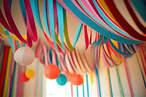 Paper Streamers Hanging from a Ceiling or Wall during Birthday Party ...