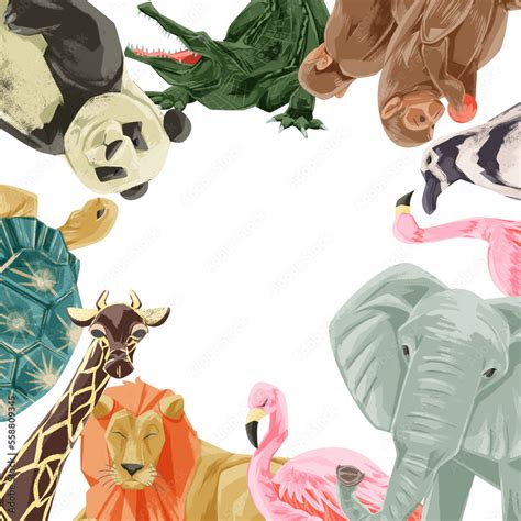 動物園の動物大集合フレーム手描き水彩風イラスト Stock Illustration | Adobe Stock