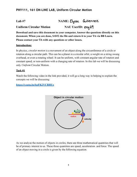 Phy Online Lab Uniform Circular Motion Lab Name Uniform