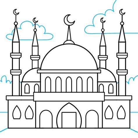 How To Draw A Mosque Really Easy Drawing Tutorial Mosque Drawing