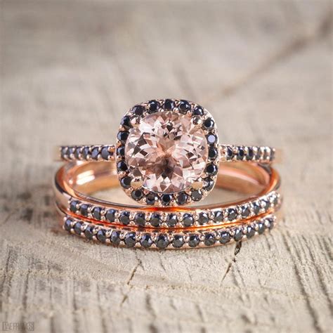 Sale 2 50 Carat Morganite And Black Diamond Trio Wedding Bridal Ring