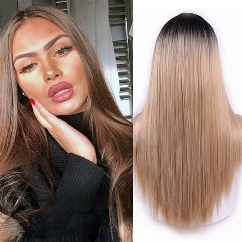 Satın Alın Merisihair Beautiful Long Straight Hair Ombre Brown Blond Synthetic Heat Resistant