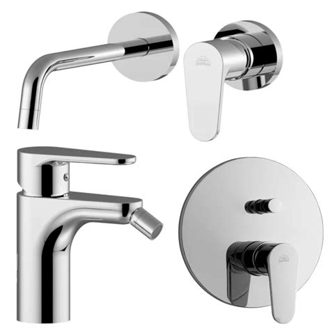 Set Miscelatore Lavabo Con Bocca Cm E Bidet Con Incasso Doccia Con