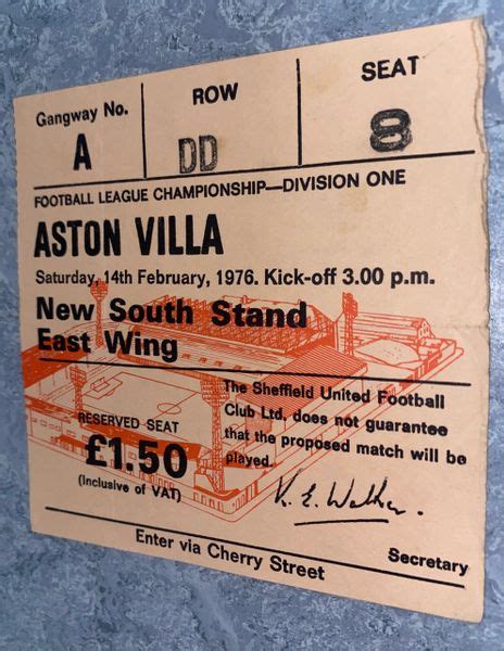 Original Division One Ticket Sheffield United V Aston Villa