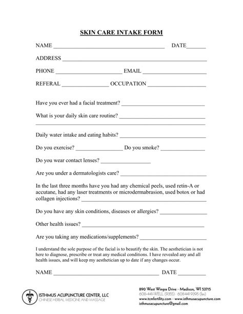 Printable Facial Intake Forms Printable Forms Free Online