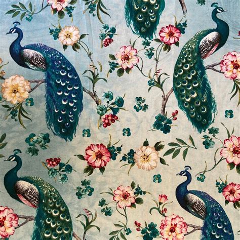 Peacock Floral Fabric, Peacock Feathers, Exotic Birds, Majestic Birds Lisa Audit for David ...