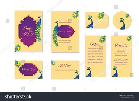 Beautiful Peacock Wedding Invitation Design Stock Vector Royalty Free