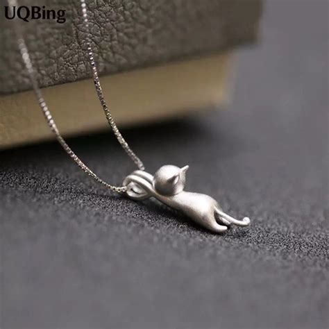 Hanging Cat Sterling Silver Necklace Cat Necklace Little Etsy