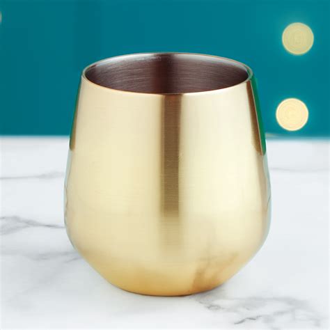 Vonshef Set Of 4 Gold Stemless Wine Glasses 12oz Stainless Steel With T Box Ebay