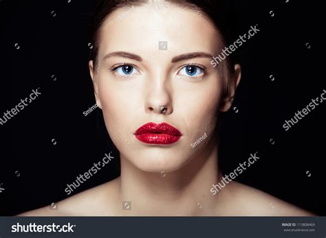 Portrait Of A Beautiful Sexy Brunette Girl With Red Lips Stock Photo 113808469 Shutterstock