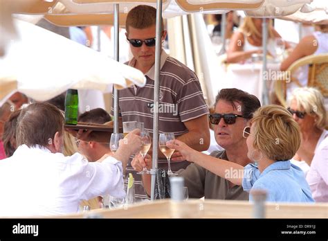 Actors Pierce Brosnan And Emma Thompson Are Seen Having Lunch At The Carlton Hotel Before