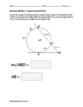 Geometry Eoc Quiz Tangent Lines And Circles Bundle By Math Solutions