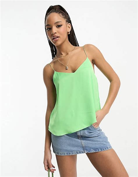 Stradivarius Scoop Neck Satin Cami In Green Asos