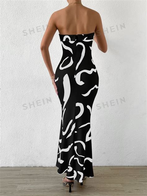 SHEIN Privé Vestido tubo con estampado de dibujo bajo sirena Moda de