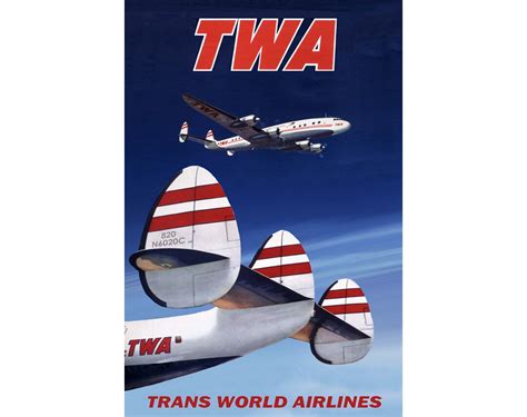 Twa Trans World Airlines Lockheed Constellation Travel Poster Retro