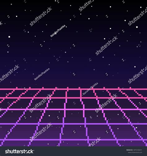 Vector Pixel Art Of 80s Retro Sci Fi Background Royalty Free Stock Vector 1875169471