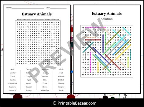 Estuary Animals Word Search Puzzle Worksheet Activity | Teaching Resources