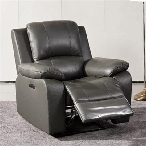 Parker Faux Leather Electric Recliner Armchair In Grey SofaAuction Co Uk