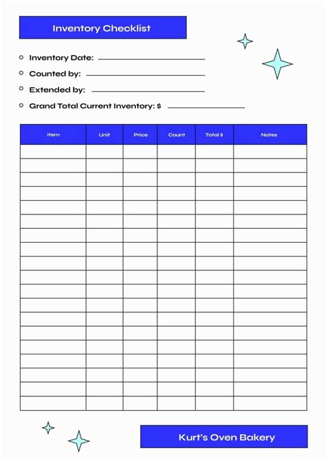 Free Modern Andrews Bakery Cleaning Checklist Template