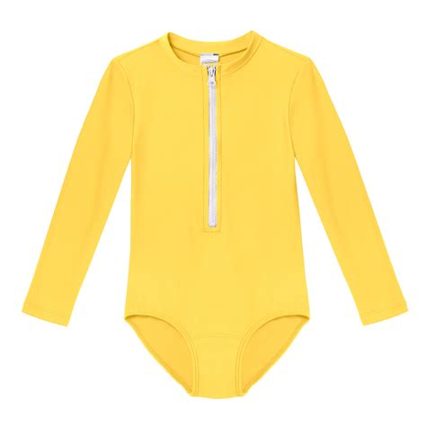 Girls Upf 50 One Piece Long Sleeve Swimsuit Yellow City Threads Usa