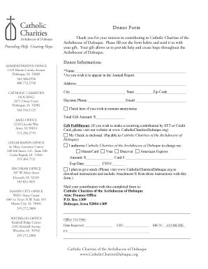 Fillable Online Catholiccharitiesdubuque CC Donor Form Catholic