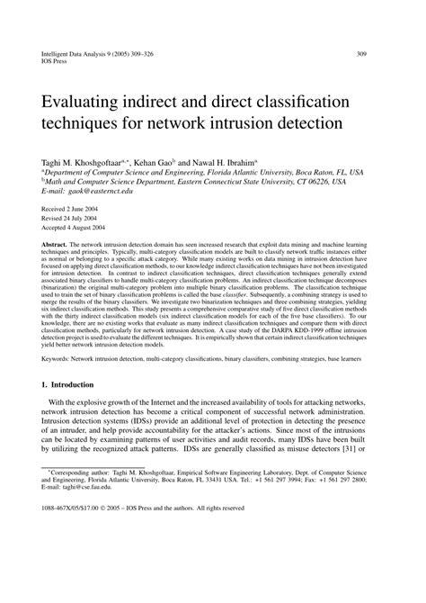 Pdf Evaluating Indirect And Direct Classification Techniques For Network Intrusion Detection