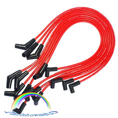 Red Spiral Core Spark Plug Wires Degree End For Bbc